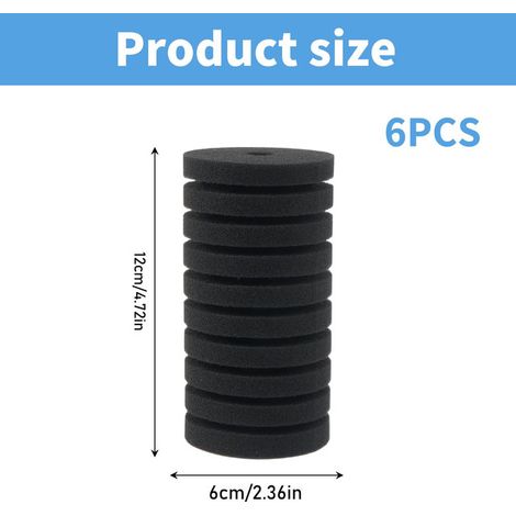 Lot de 6 mousses de filtration de rechange pour filtre d'aquarium - 12x6cm - Éponge de filtration biologique