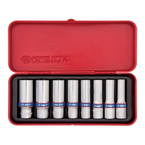 Coffret de douilles longues 3/8' 8 pièces – Douilles 6 pans 10-19 mm – Coffret métallique robuste pour rangement et transport – King Tony (1/5)