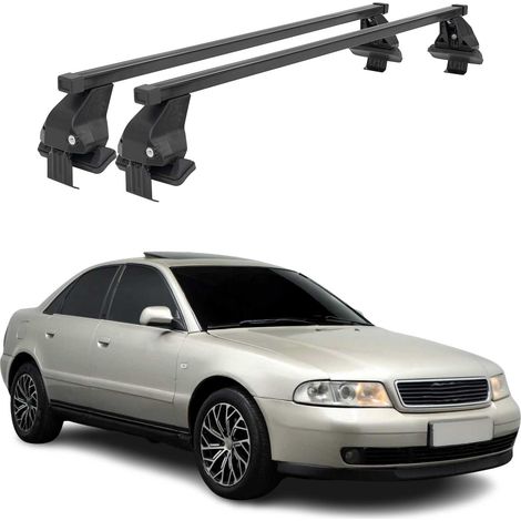 OMAC Dachträger Querträger Stahl für Audi A4 B5 Limo 1994-2001 – Abschließbar – City-Crash-getestet – DIN 75302:2019 – ISO/PAS 11154:2006 – Max. 50 kg Schwarz (1/5)