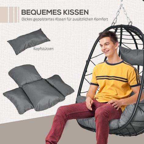 Fauteuil suspendu en rotin, hamac chaise 195 cm avec support, coussin et housse imperméable, pour jardin et intérieur, charge max 150 kg (1/5)