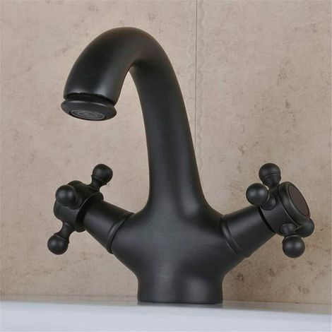 Grifo de lavabo FOREHILL, grifo de baño, acabado retro en bronce aceitado, agua fría y caliente, monomando (1/3)