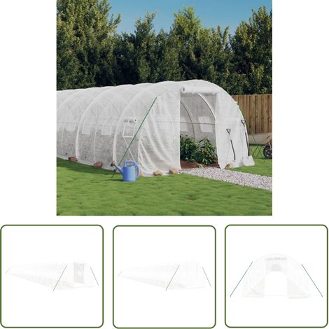 The Living Store Serre avec cadre en acier blanc 72 m² 24x3x2 m - Serre De Jardin - Abri Jardin - Tunnel De Jardin - Serrez Blanche - Serre Grande Taille (1/5)