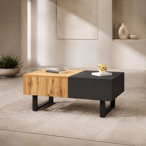 Tavolino da caffè scorrevole con vano nascosto, 100 x 55 x 40 cm, legno e antracite, DESVIAE (1/5)