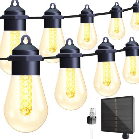 Ortviai Guirlande Lumineuse Extérieure Solaire 15 m, 20 Ampoules Globes LED IP44, Étanche pour Terrasse, Jardin, Mariage
