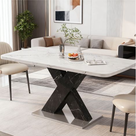 Mesa de comedor extensible rectangular 120-160 x 80 x 76,5 cm, blanco y negro HAVRYA (1/5)