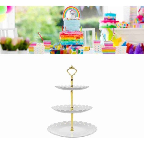 Desserttablett-Ständer, 3-stöckig, luxuriöser Obst- und Kuchenständer aus Kunststoff, ideal für Wohnzimmer, Hochzeiten, Weihnachten, groß, weiß (1/5)