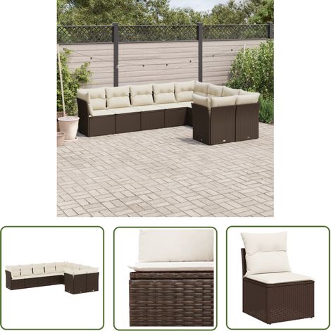 Canapé de terrasse - vidaXL Salon de jardin avec coussins 9 pcs marron résine tressée - Canapé de patio (1/5)