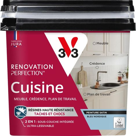 Peinture cuisine Rénovation perfection® V33 Bleu nordique satin 0,75L