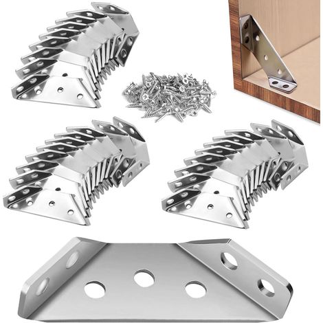 Équerre de chaise en acier inoxydable (30 pièces), connecteur en bois galvanisé, support d'angle renforcé pour bois - équerre de construction pour connecteurs de meubles, bois, connecteur en bois