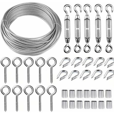 Kit di funi metalliche in acciaio inossidabile da 50 m/2 mm con tenditore per cavi M5 per impieghi gravosi, kit di rotoli di filo per recinzione, kit di ringhiere in cavo, tenditori per cavi da giardi