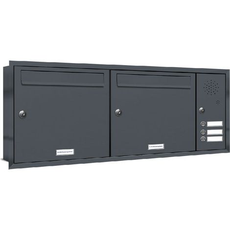 2er Briefkastenanlage Unterputz RAL Farbe 7016 Anthrazit 3 Klingel Sprechgitter (1/5)