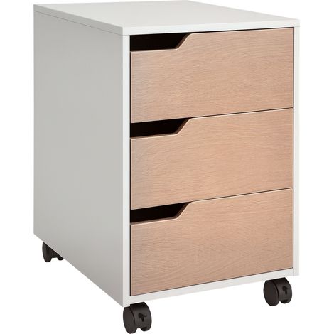MDF Mobile File Cabinet w/ 3 Drawers Locking Wheels Metal Rails Oak (1/8)