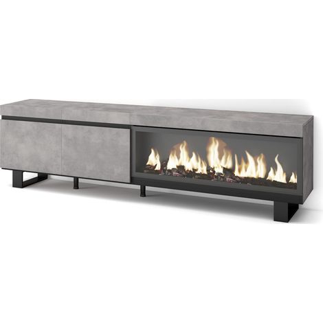 Skraut Home - Mueble TV, Televisión, Muebles de salón, almacenaje, 210, Para TV hasta 80", Chimenea eléctrica XXL, Diseño industrial, Estilo Moderno, Gris Cemento (1/5)