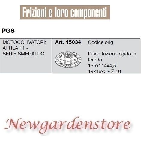 Disco de embrague 15034 Motocultor PGS ATTILA 11 serie esmeralda 155x114x4,5
