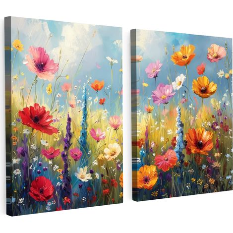 MULTI-PANEL WALL ART Set of 2 Flowers - Spring - Colorful - Summery 100x70 cm