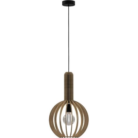 Lampe suspendue Velasco Wood Ahorn E27 1x40w H: 110cm Ø31cm Dimmable (1/3)