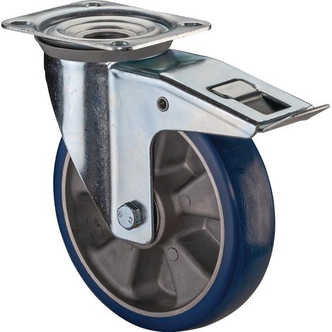 Ruota di sterzo D.125mm Trgf.300kg con fissaggio fisso PU 138x109mm blu