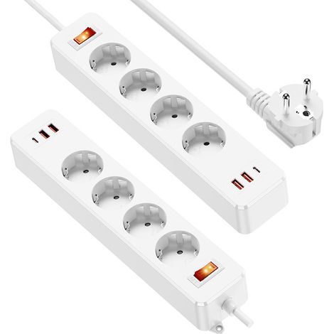 Multiprise Convertisseur EU– Idéal Bureau & Voyages,Cordon d'alimentation de 1,5 mètre, blanc (1/5)