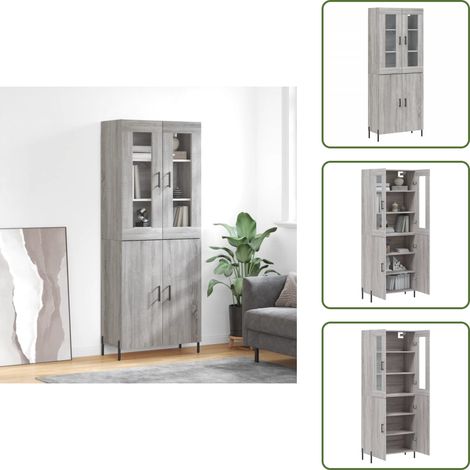 Buffet haut Sonoma gris 69,5x34x180 cm Bois d'ingénierie - Buffet Design Moderne - Meuble Rangement - Armoire Cuisine - Commode Salon - Étagère Murale (1/5)