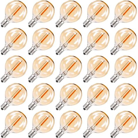 Lot de 25 Ampoule E12 LED remplacement Globe G40 Guirlande Guinguette Décorative Ampoules Style Edison Rétro Lampe Blanc Chaud 2200K 230V,25 Pack [Classe énergétique G] (1/5)