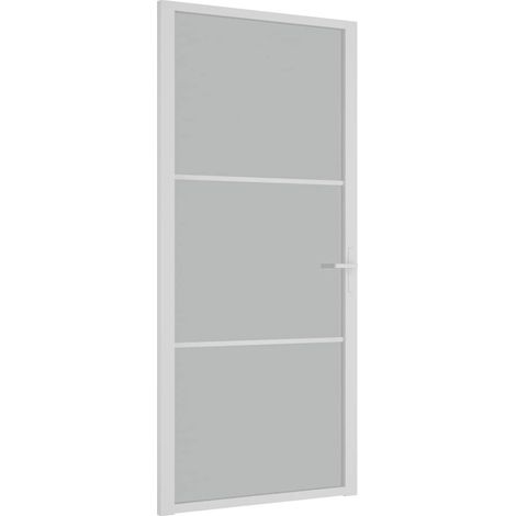 Porte intérieure 93x201,5 cm Blanc Verre mat et aluminium