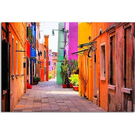 Tableau bois rue coloree - 70 x 50 cm (1/3)