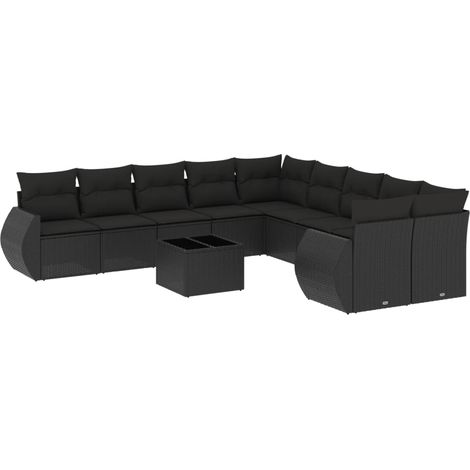 Maison Exclusive - 11-tlg. Garten-Sofagarnitur mit Kissen Schwarz (1/3)