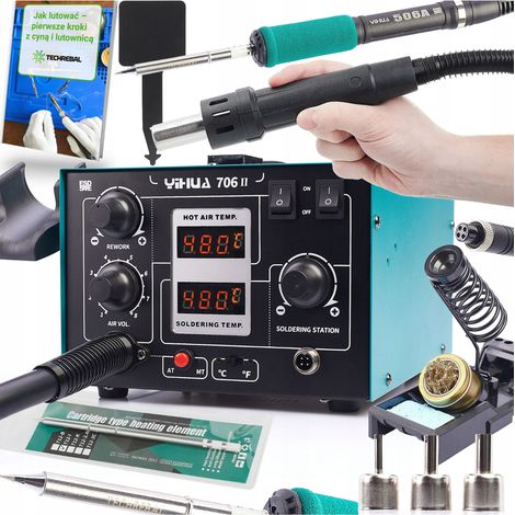 Professionelle 2-in-1-Heißluft-Lötstation + T12 Yihua 706 II System + Silikonhalter