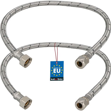 KOTARBAU® Lot de 2 Flexible Robinet 3/8" x 3/8" - Tuyau Robinet Cuisine 60 cm - Écrou Tournant x Raccord à Sertir - Rallonge Robinet Cuisine Flexible - Tuyau Flexible Plomberie - Acier Inoxydable (1/4)