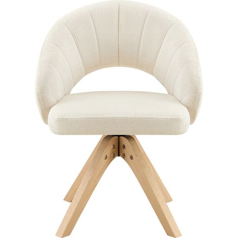 Set di 2 sedie da pranzo girevoli retrò, tessuto bianco testurizzato e gambe in legno (1/5)