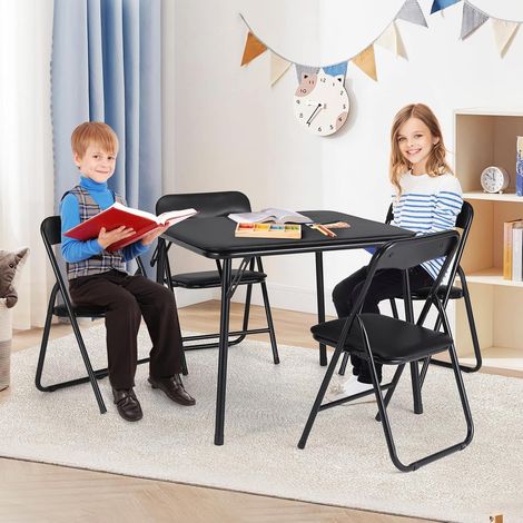 Ensemble Table et Chaises Pliantes Enfant 5 Pièces, Table d’Activités Noire (1/5)