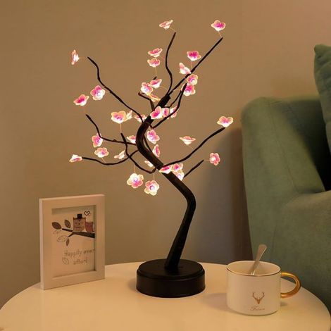 Guirlande de 36 LED en forme de fleurs de cerisier scintillantes, arbre lumineux alimenté par 3 piles AA et USB (Blanc Chaud). (1/5)