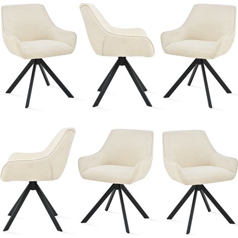 Goeurvant 360° drehbarer Sessel mit geschwungener Rückenlehne und weichem Kissen, perfekte Kombination aus Stil und Komfort - 6er Set - Weiß - Chenille