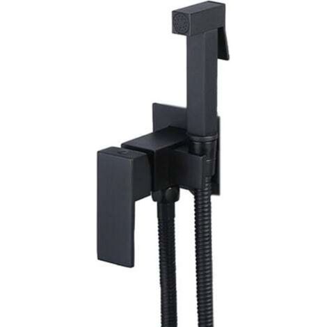 Komplettes Duschset fürs Badezimmer, bestehend aus Duschkopf, Halterung und Dreiwegearmatur, schwarz