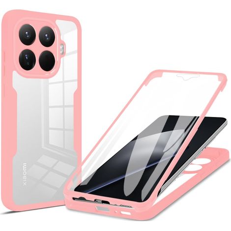 Coque pour Xiaomi 15T Pro avec Protection D'écran, Étui Avant et Arrière 360 Degres Antichoc Housse, Antirayures Robuste Bumper Transparente Case, Rose (1/5)