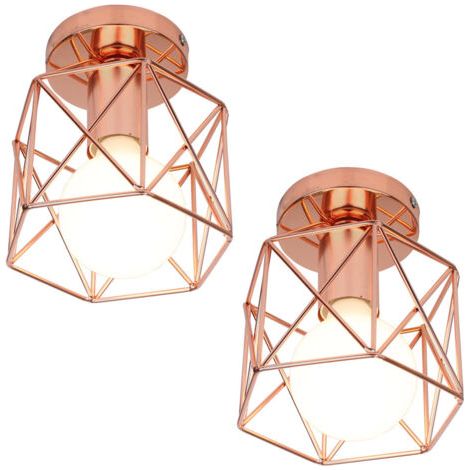 royaluxe- 2X Plafonnier Vintage Lustre Rétro Abat-Jour En Métal Lampe De Plafond Industrielle Pour Café, Couloir, Chambre À Coucher, Cuisine, Salon, Or Rose (1/5)
