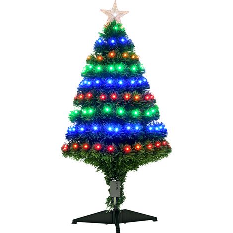 HOMCOM 3FT Prelit Artificial Christmas Tree Fiber Optic Xmas Decoration, Green (1/5)