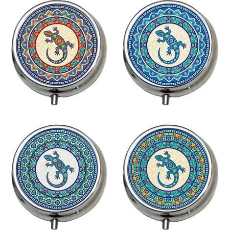 Pastillero de metal mosaico azul con lagarto, set de 4 (1/5)