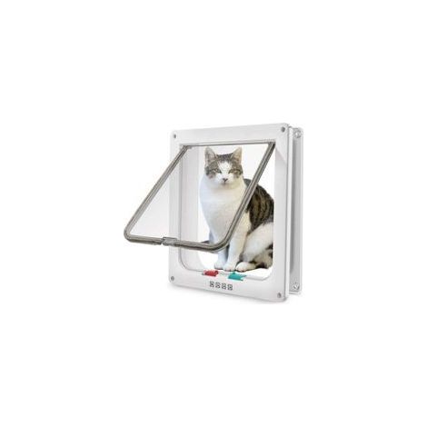Grande gatera (dimensiones exteriores 28 x 24,9 x 5 cm), gatera de 4 vías para gatos y perros pequeños, fácil de instalar y usar (1/4)