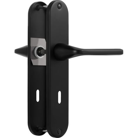 Poignée de porte Noire Garniture de béquille, Acier inoxydable brossé mat, 80mm Entraxes poignée de porte pour porte d'entrée et porte intérieure, Béquille de porte, Forme en L (1/5)