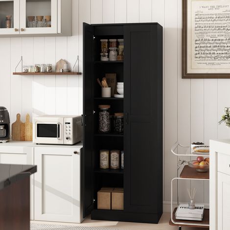 Kleiderschrank mit 2 Türen und 5 Einlegeböden, modernes Design, 60 x 36,5 x 175 cm (L x B x H), schwarz (1/5)