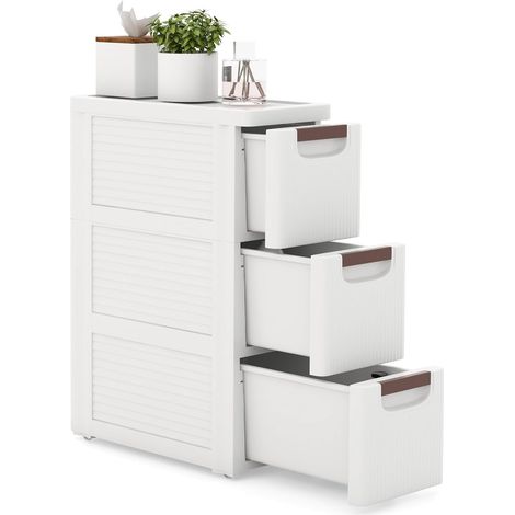 GOPLUS Armoire de Rangement à roulettes Etroite, Chariot en Plastique Mince à 3/4/5/6 Tiroirs, Roues Intégrées, Organisateur de Rangement Mobile pour Cuisine, Salle de Bain, Bureau (3 Tiroirs,Blanc) (1/5)