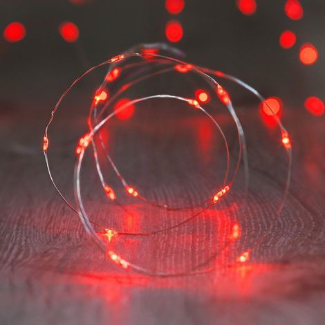1 Guirlande Lumineuse 20 LED Rouge Câble Argenté Intérieur Extérieur Décoration Fête (1/3)