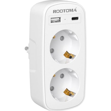 Multiprise Murale, Double Prise avec USB Multiprise 2 Prises Murale pour Maison Bureau Voyage, Blanc 16A/4000W (1/5)