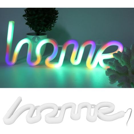 Enseigne lumineuse néon HOME colorée à suspendre au mur, alimentée par USB ou piles, idéale pour les fêtes de Noël. (1/5)