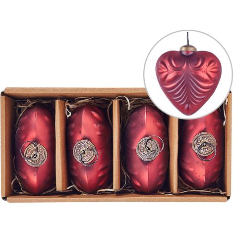 Set di 4 palline di Natale in vetro fatte a mano palle Xmas Tree appese a forma di cuore rosso Feriable (1/5)