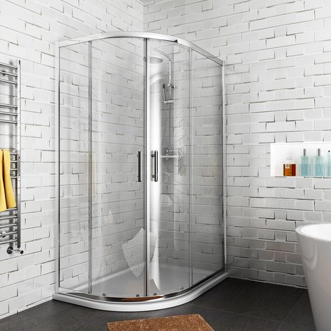 ELEGANT 900x800mm Quadrant Aluminium Framed Glass Sliding Door Reversible Shower Enclosure (1/5)