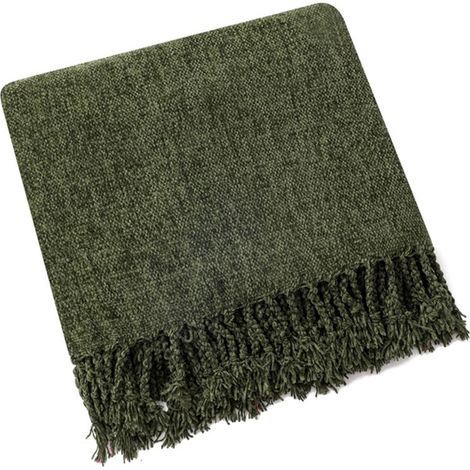Basetbl – Plaid en chenille douce 127 x 152 cm – Style bohème vert olive – Confort optimal pour canapé, lit ou fauteuil – Lavable en machine
