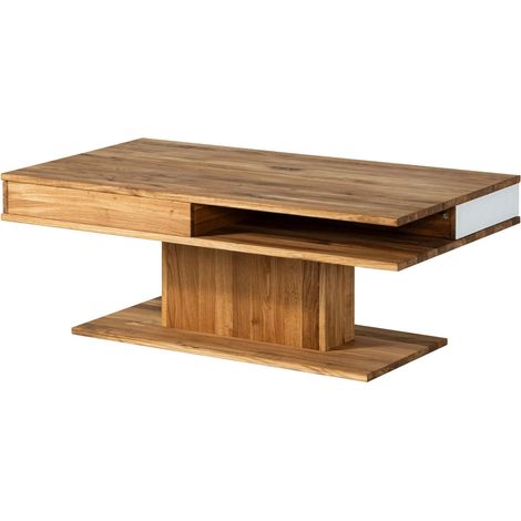 Couchtisch Wildeiche 120x70x45 natur geölt / Glas weiß WIEN 101