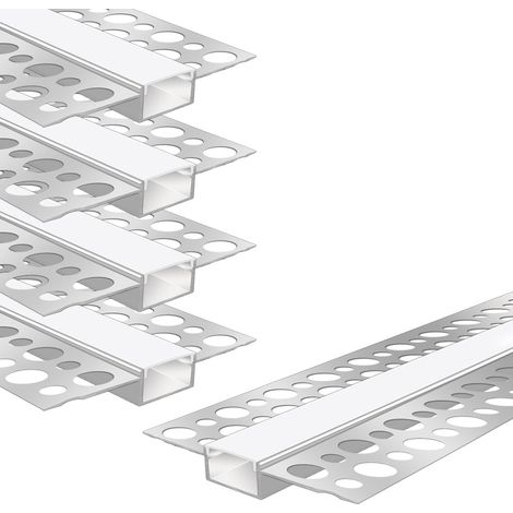 Profilé LED Encastrable pour Ruban LED 16,5 mm, 1 m (3,3 ft) lot de 4 avec Diffuseur Blanc Laiteux, Profilé LED Aluminium Sans Bordure pour Mur et Plafond en Plaque de Plâtre (1/5)